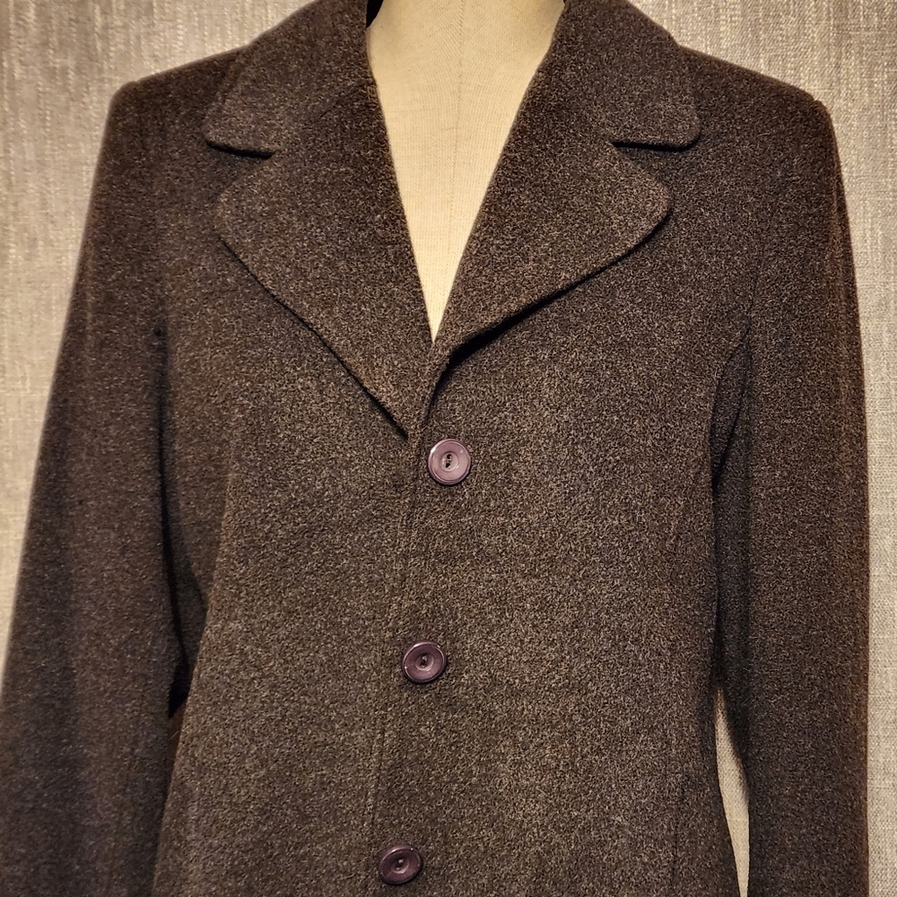 Appleseeds Black Pea Coat Single Breasted Button-up Pockets 14P Black Heather